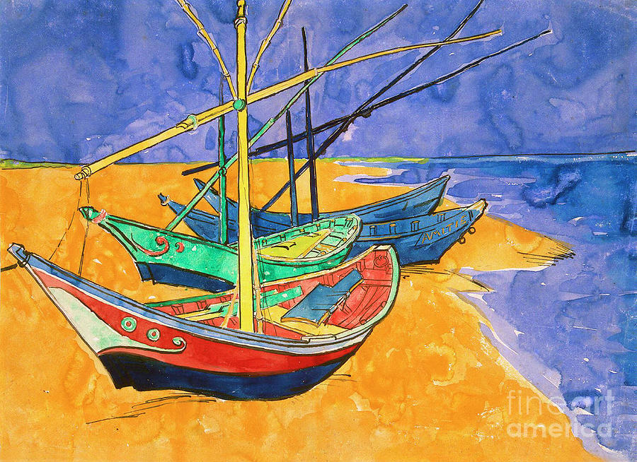 Boats On The Beach Drawing by Heritage Images
