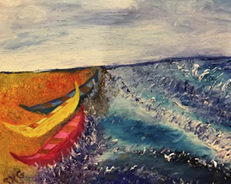 Boats on the Beach Painting by Susan Grunin