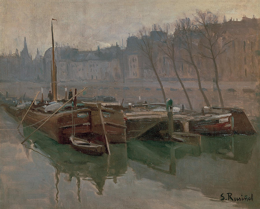Boats on the Seine  Painting by Santiago Rusinol