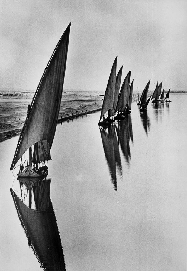 Boats Sailing Along Suez Canal Photograph by Alfred Eisenstaedt