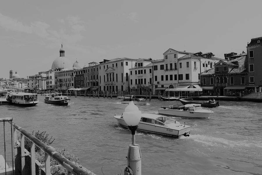 Boats View on Grand Canal BW Photograph by Loretta S