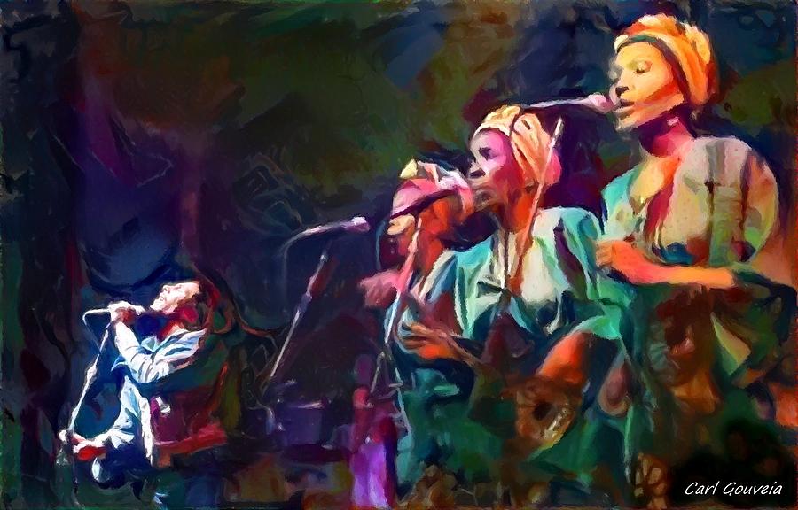 Bob Marley and the  I Threes Mixed Media by Carl Gouveia