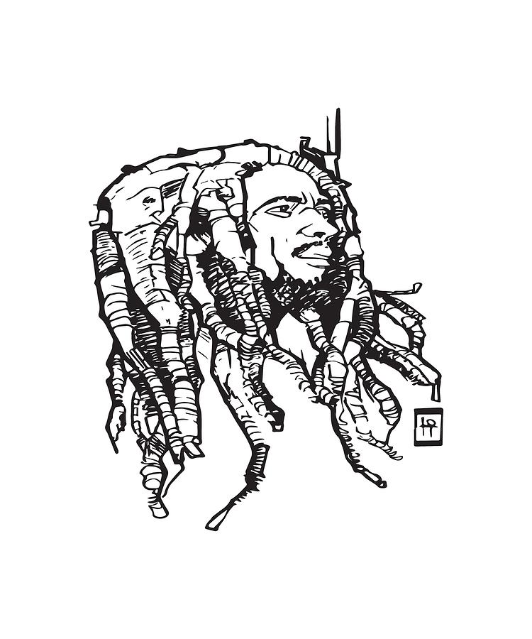 Bob Marley Dreads Design Men's Graphic Tee Sketch Jamaican Digital Art ...