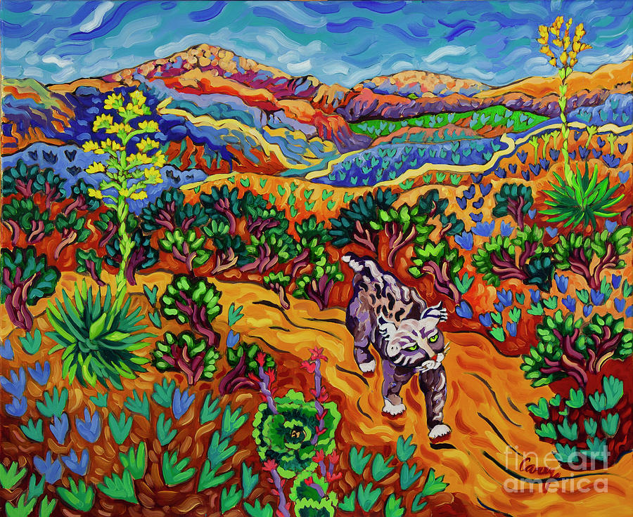 Bobcat in Paradise Painting by Cathy Carey