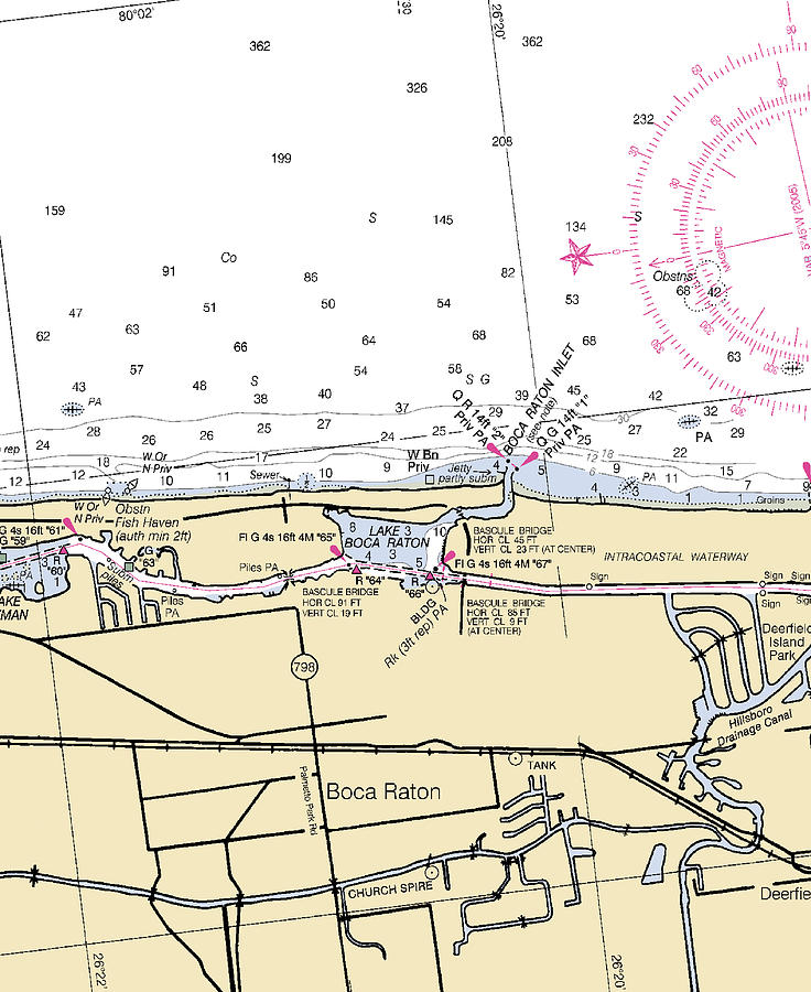 Boca Ratonflorida Nautical Chart Mixed Media by Bret Johnstad Fine