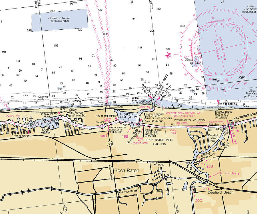 Bocaraton florida Nautical Chart _v6 Mixed Media by Sea Koast Pixels