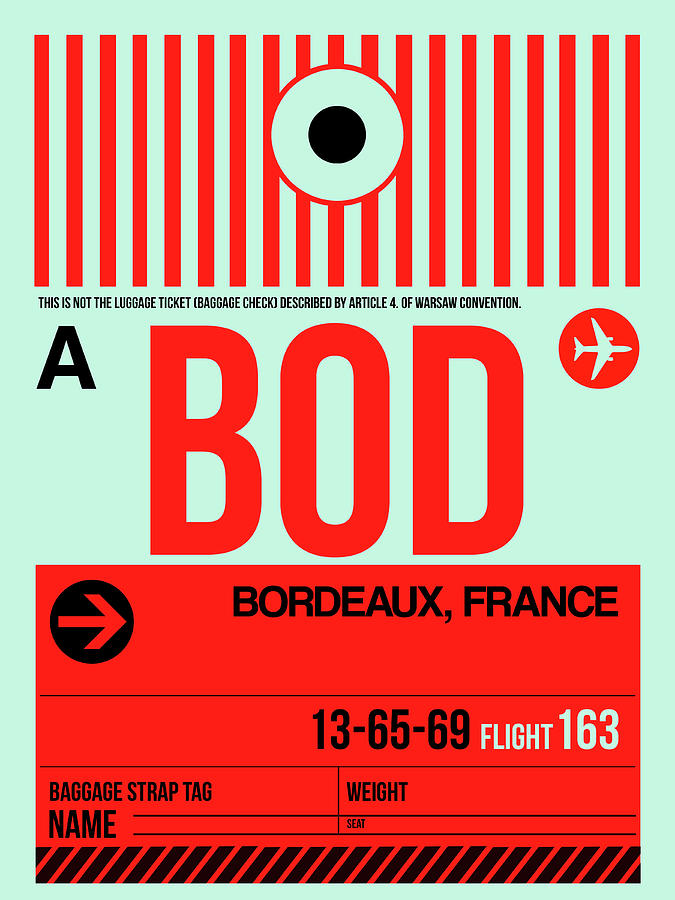 BOD Bordeaux Luggage Tag I Digital Art by Naxart Studio