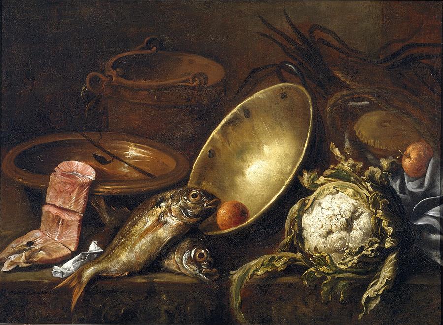 Bodegon de cocina, 1651, Spanish School, Oil on canvas, 77,5 cm x... Painting by Antonio de Pereda -c 1611-1678- Bodegon de cocina, 1651, Spanish School, Oil on canvas, 77,5 cm x... Painting by Antonio de Pereda -c 1611-1678-