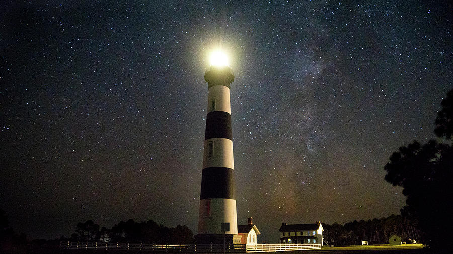 Lighthouse Photograph - Bodie Island Lighthouse with the Milky Way by Mark Kwiatkowski