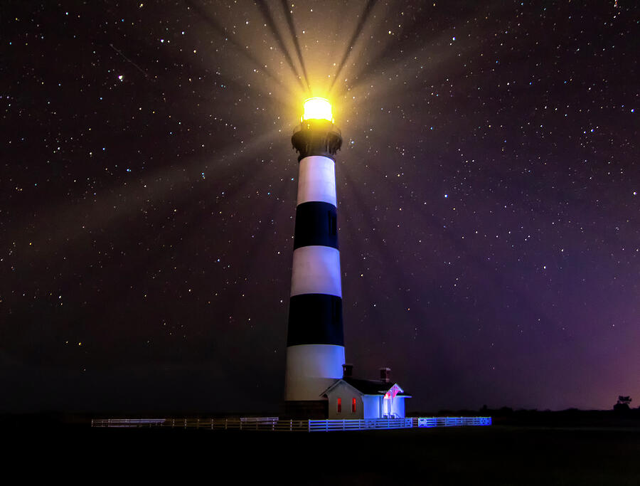 Bodie Lighthouse Stars at Night Photograph by Norma Brandsberg