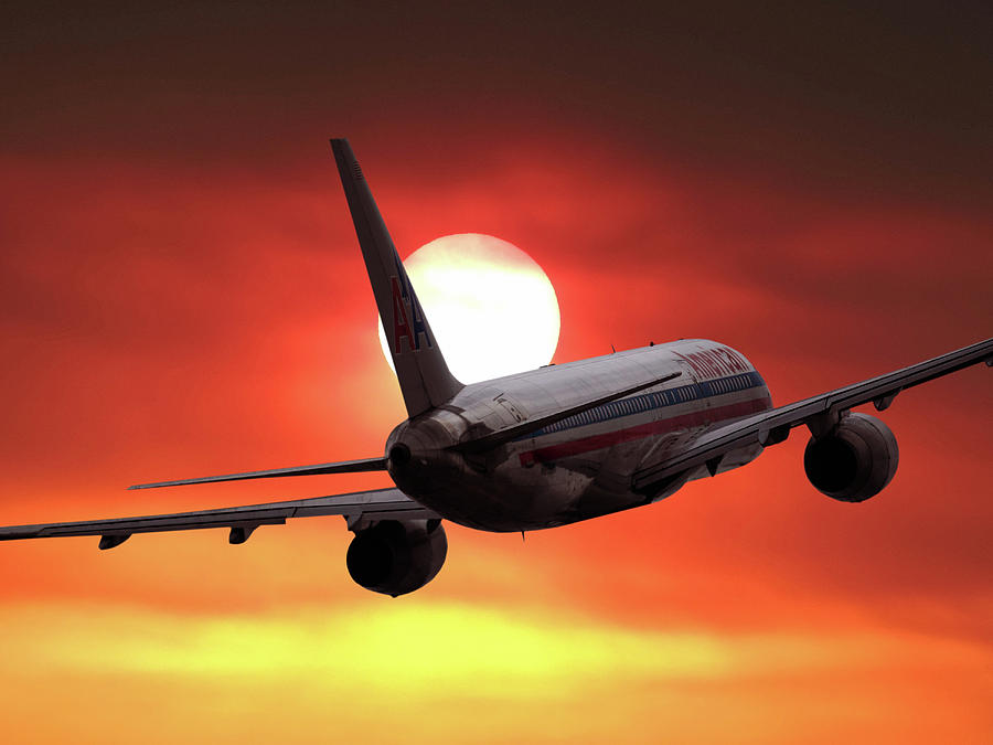 Boeing 757 into the Sun Digital Art by Erik Simonsen