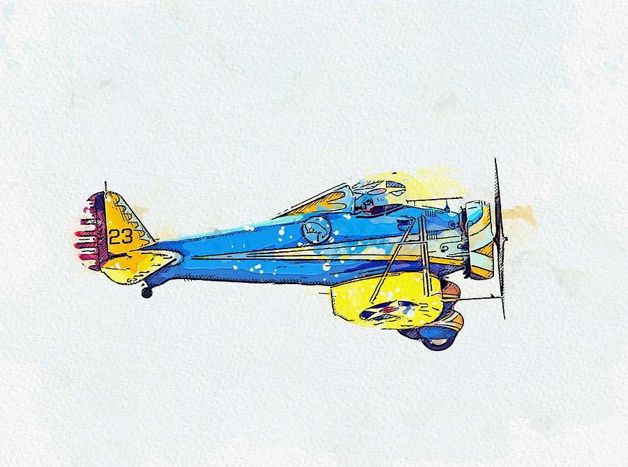 Boeing P-26A Peashooter watercolor by Ahmet Asar Painting by Celestial Images