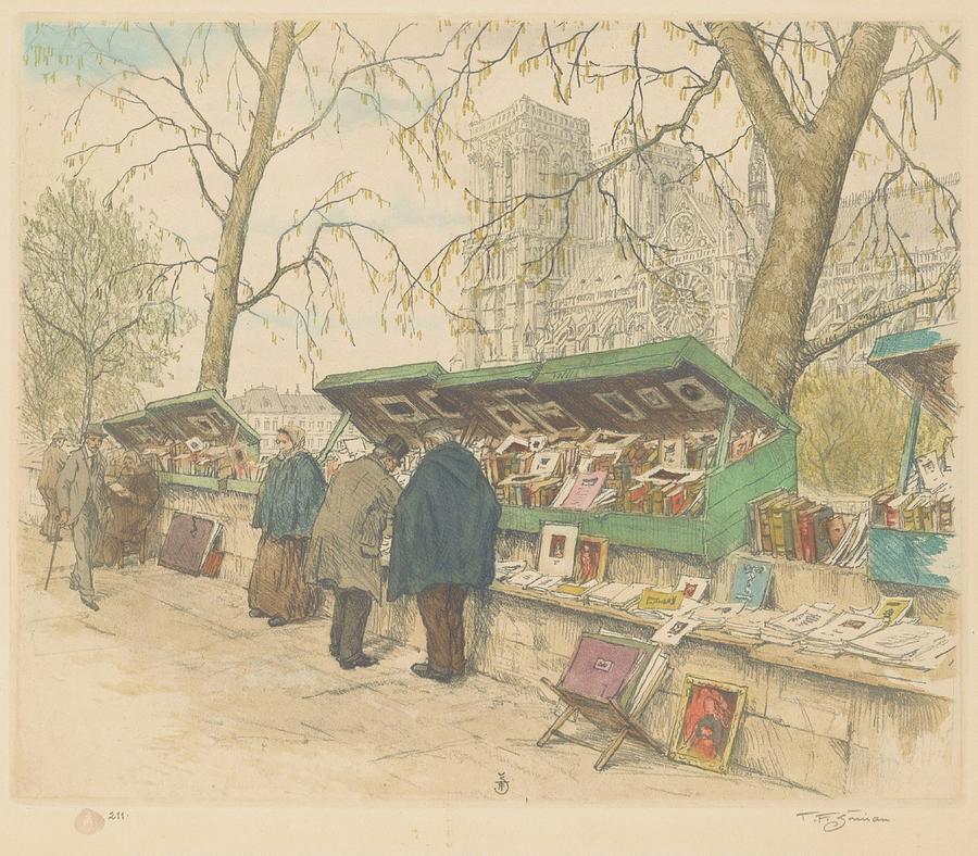 Boekenkramen Op De Quai De Montebello, De Notre-dame In De Painting By ...