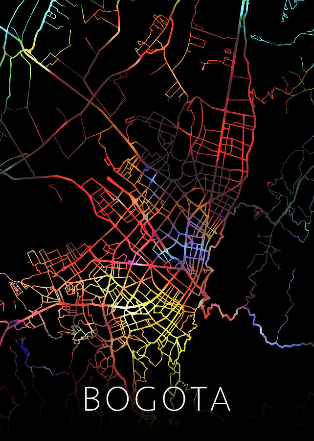 Bogota Colombia City Street Map Watercolor Dark Mode Mixed Media By Design Turnpike Pixels 