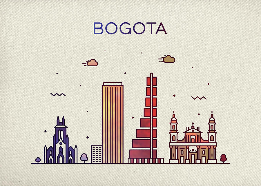 City Mixed Media - Bogota Columbia City Skyline Fun Whimsical Series Wide Bright by Design Turnpike