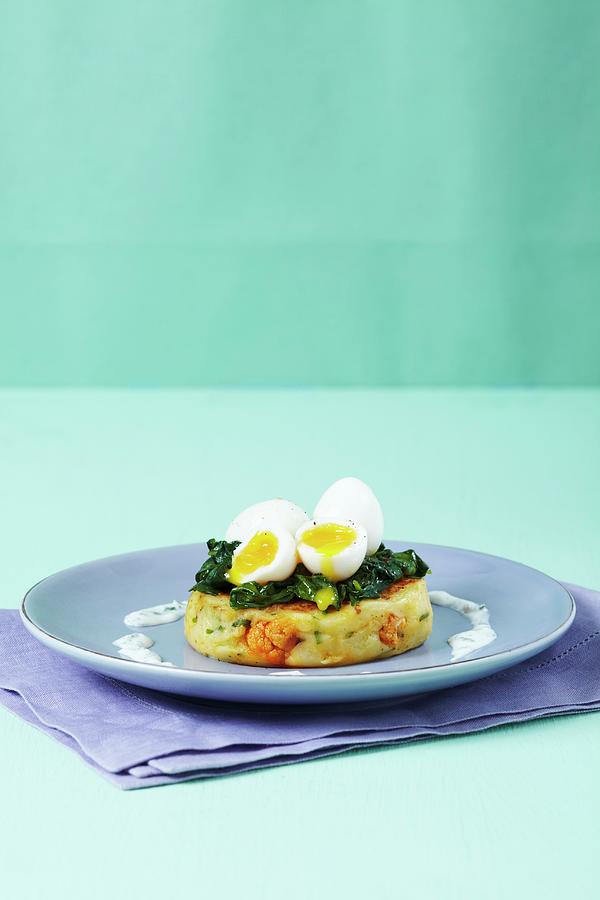 Boiled Eggs And Spinach On An English Muffin Photograph by Charlotte Tolhurst