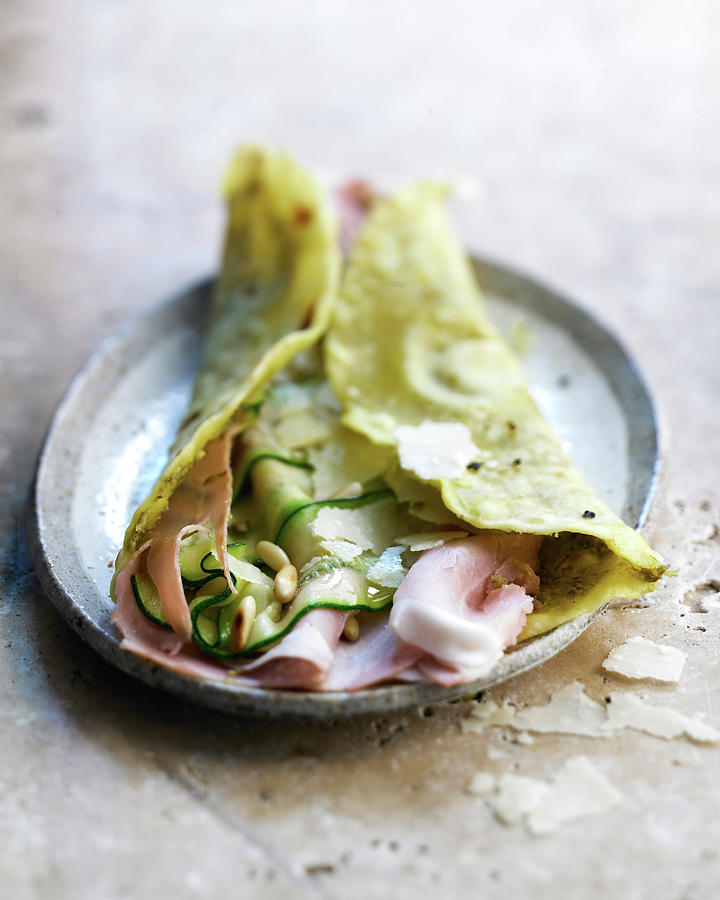 Boiled Ham, Grilled Zucchini And Pesto Wrap Photograph by Radvaner