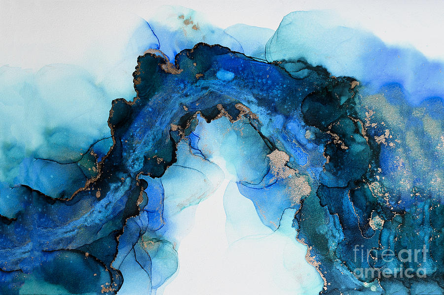 Bold Blue Abstract with Gold Accent Painting Painting by Alissa Beth Photography