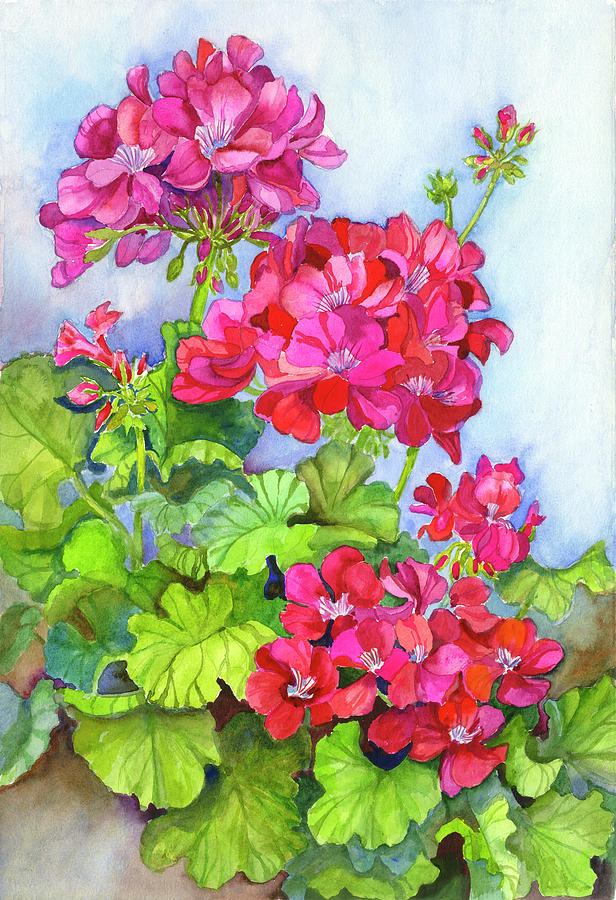 Bold Blue Sky Bright Geraniums Painting by Joanne Porter - Fine Art America