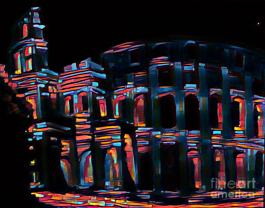Bold Colors Painting - Bold color abstract of the Colosseum by John Malone