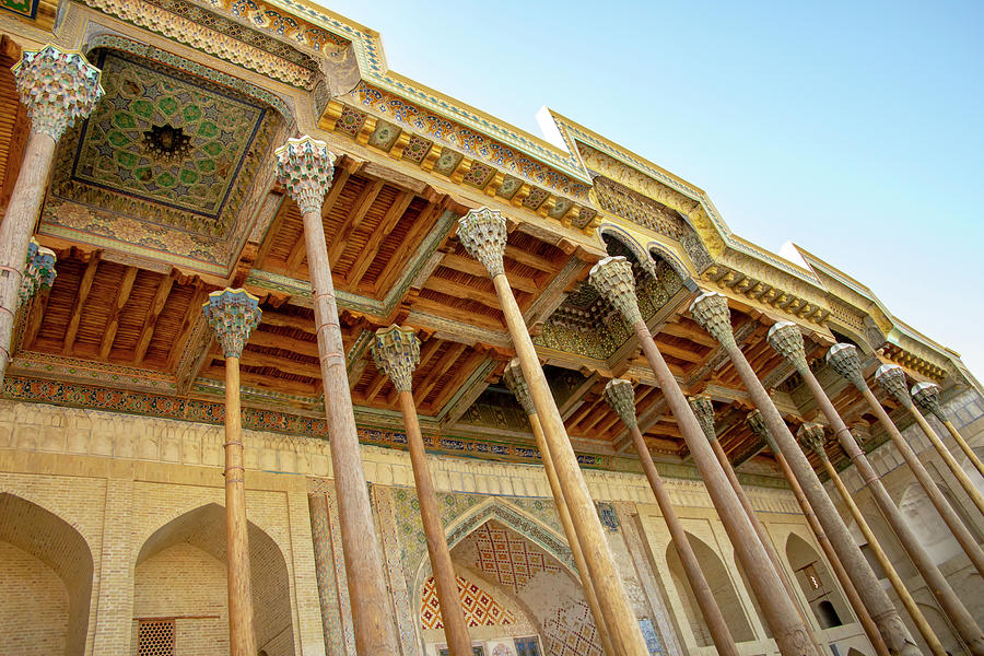 Bolo Hauz Mosque ornate architecture, Bukhara, Uzbekistan Photograph by Karen Foley