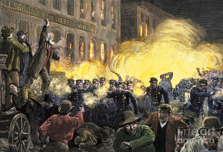 Chicago Drawing - Bomb Detonated In Police Ranks During The Revolt Of Haymarket Square In Chicago, Usa, 1886 Colouring Engraving Of The 19th Century by American School