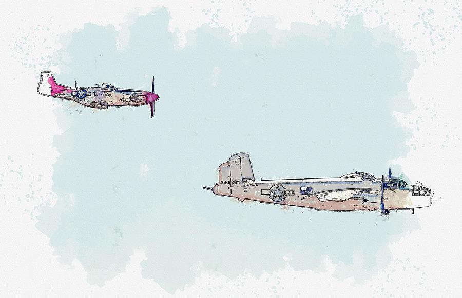 Bomber and Fighter Profiles watercolor by Ahmet Asar Painting by Celestial Images
