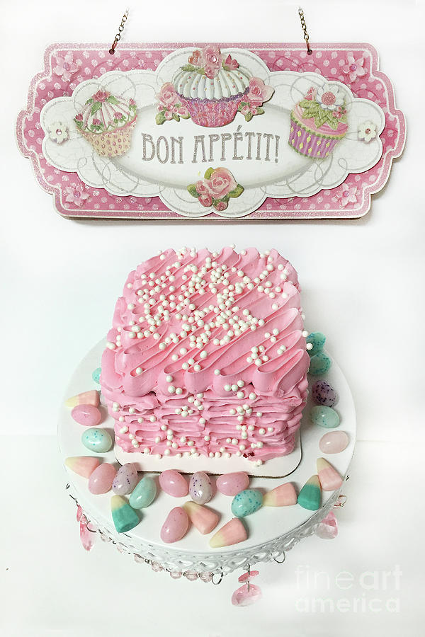Bon Appetit Pink Cake - Parisian Pink Cake Bakery - Shabby Chic Pink Cake Art Decor Photograph by Kathy Fornal