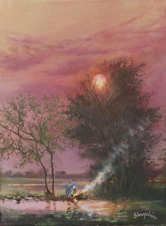 Bonfire By The Creek Painting by Tom Shropshire