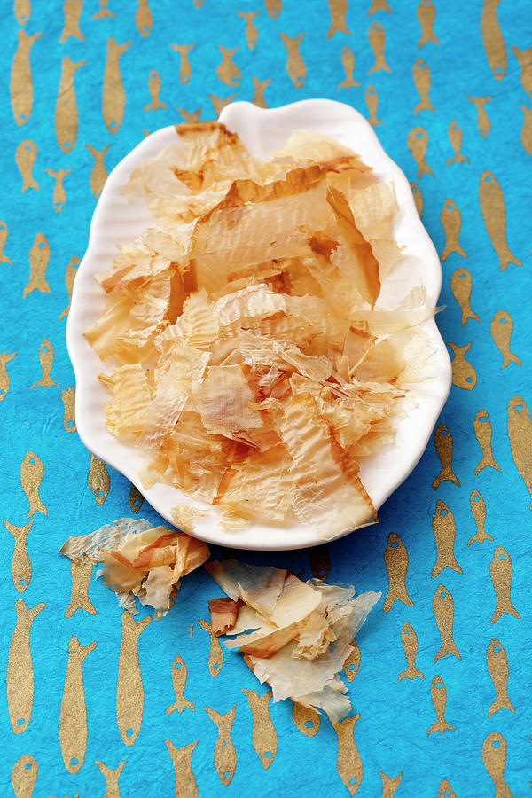 Bonito Flakes On A Ceramic Plate Photograph by Petr Gross