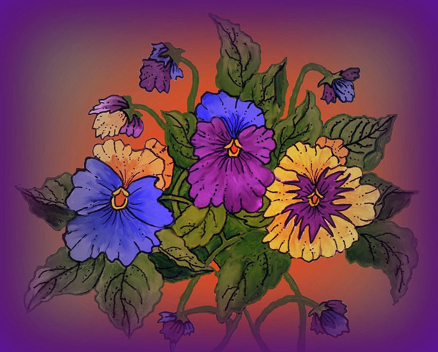Flower Painting - Bonnies Pansies With Purple Edge. by Bonnie B Cook