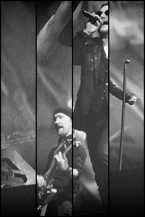 Bono and the Edge during U2 Joshua Tree Tour 2017 New Orleans Superdome Black and White Polyptych Digital Art by Shawn OBrien