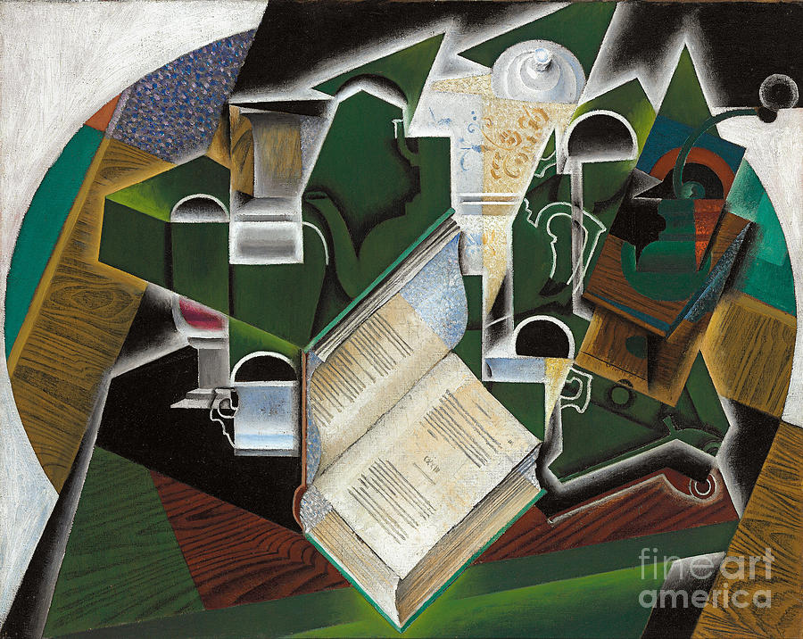 Book, Pipe And Glasses; Livre, Pipe Et Verres, 1915 Painting by Juan Gris