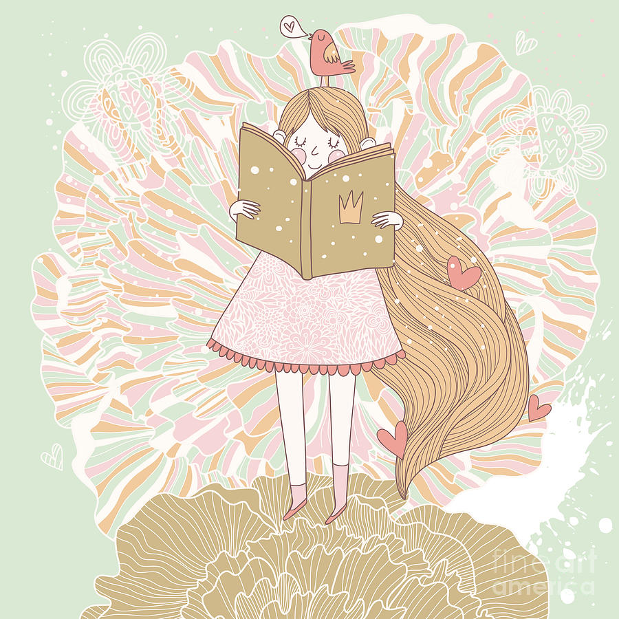 Study Digital Art - Book Reading Princess In Pastel Colors by Smilewithjul Study Digital Art - Book Reading Princess In Pastel Colors by Smilewithjul