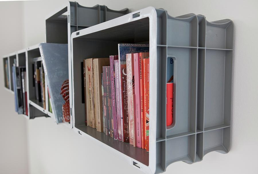 Bookcase Made From Plastic Crates Photograph by Anne-catherine Scoffoni