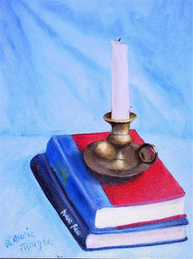 Books and Candle Painting by Laurie Morgan