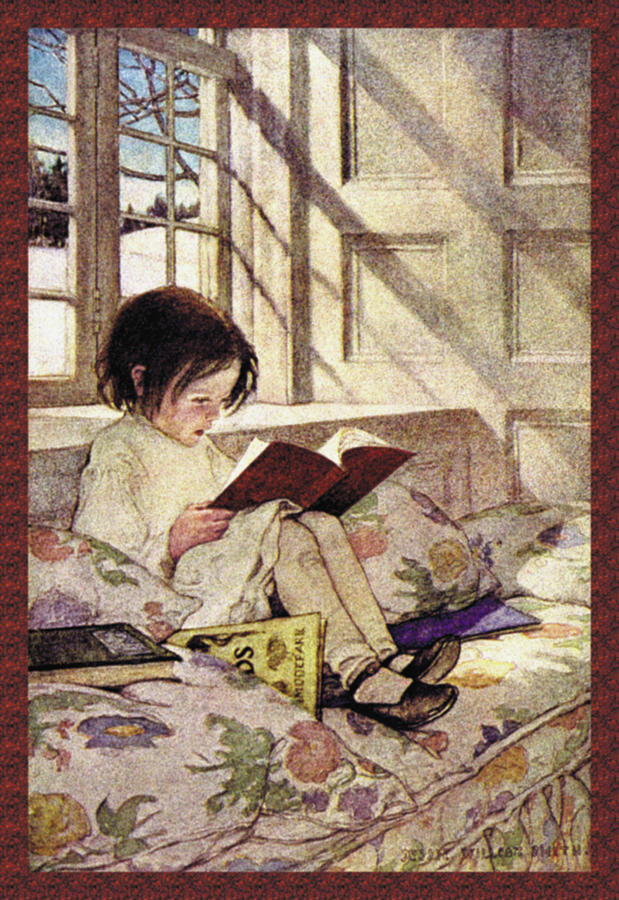 Child Painting - Books in Winter by Jessie Willcox Smith