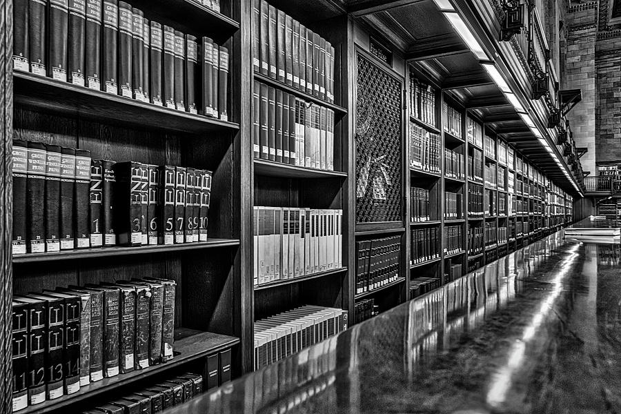Books New York Public Library  BW Photograph by Susan Candelario