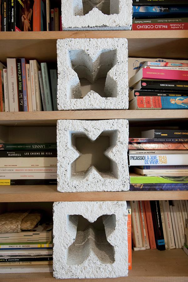 Bookshelves Hand-made From Breeze Blocks And Boards Photograph by Christophe Madamour