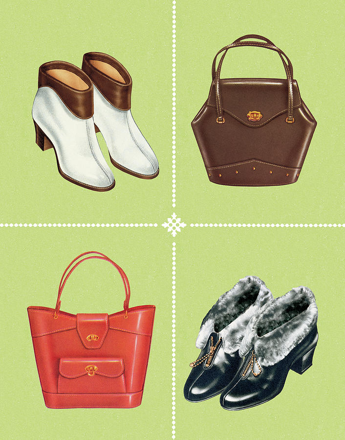 Vintage Drawing - Boots and Handbags by CSA Images