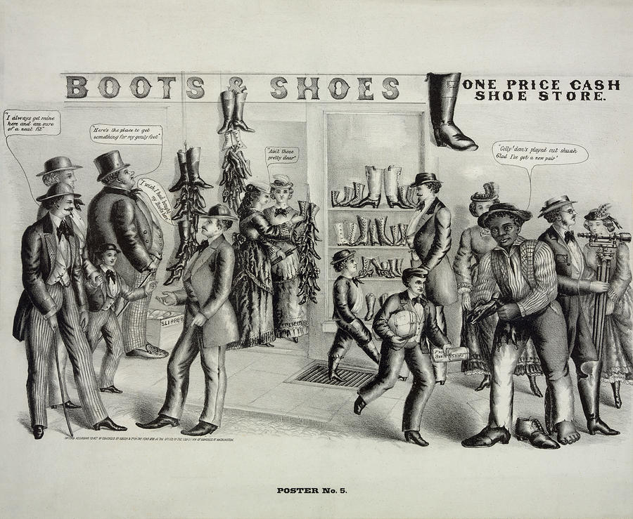 Boots & Shoes, One Price Cash Shoe Store Painting by Unknown