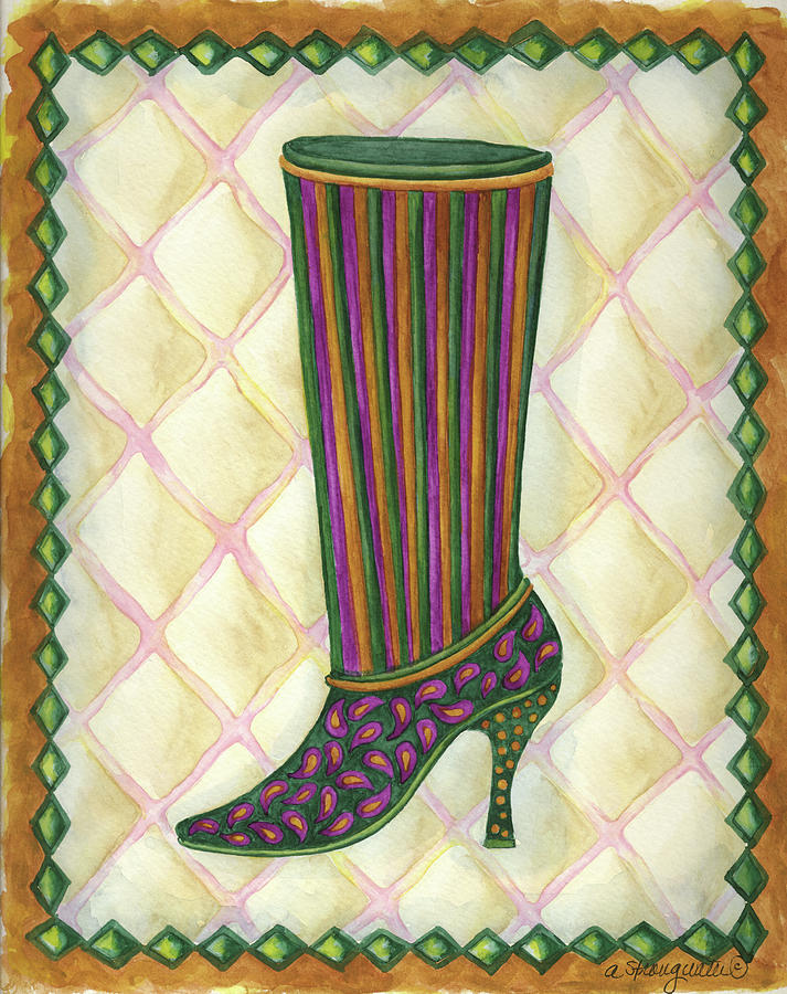 Tall Boots Painting - Boots Striped With Paisley by Andrea Strongwater