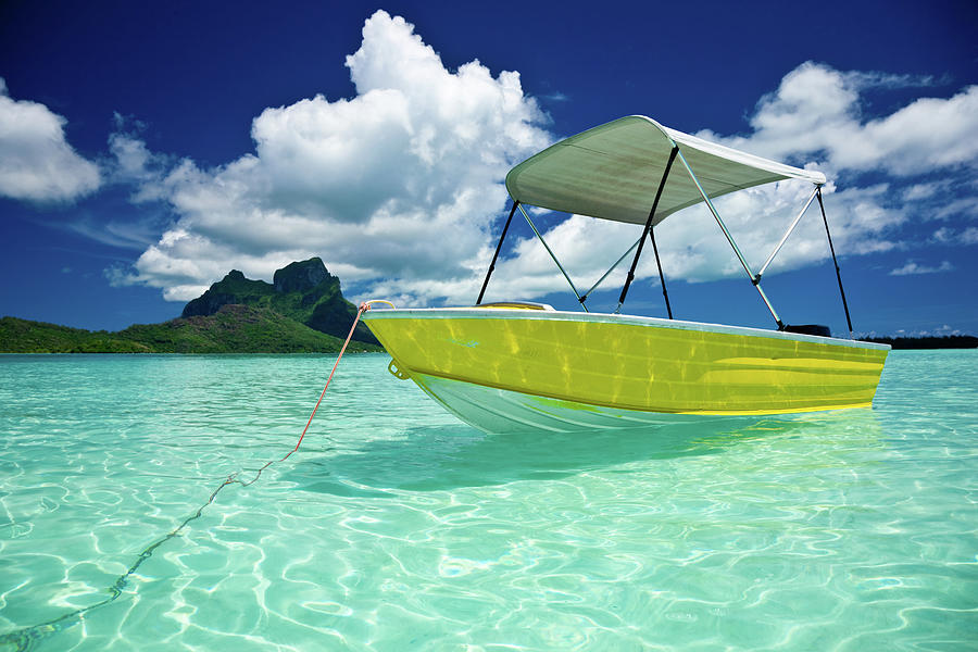 Bora-bora Idyllic Lagoon With Motor Boat Photograph by Mlenny Bora-bora Idyllic Lagoon With Motor Boat Photograph by Mlenny
