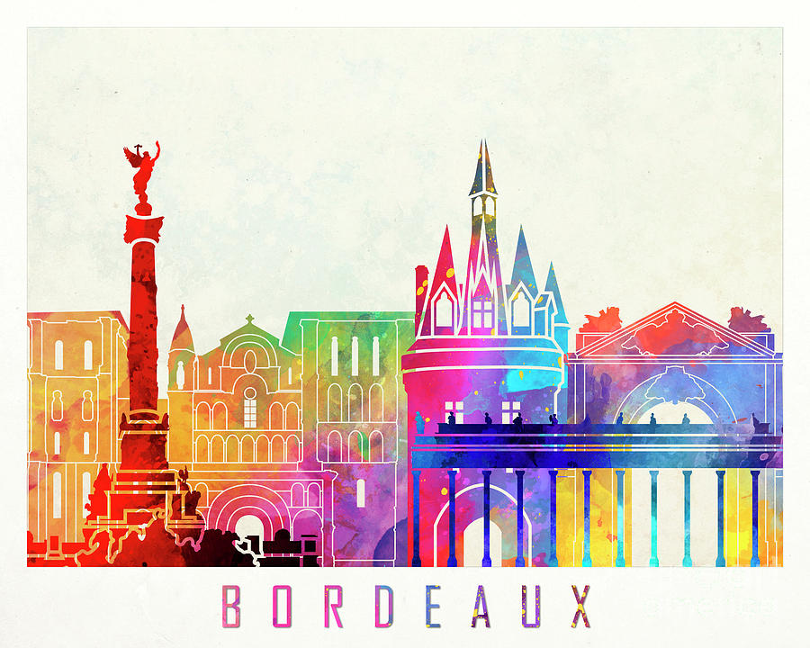 Bordeaux landmarks watercolor poster by Pablo Romero Bordeaux landmarks watercolor poster by Pablo Romero