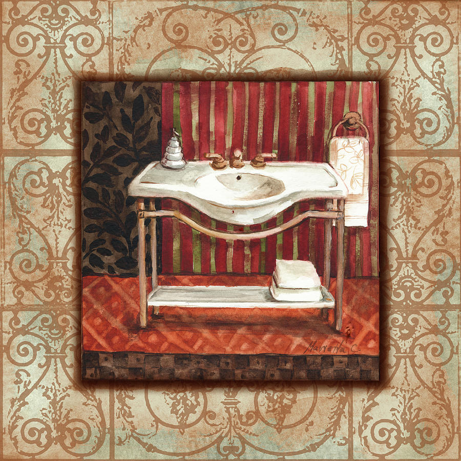 Bordo Vintage Bathroom Sink Painting by Marietta Cohen Art And Design ...