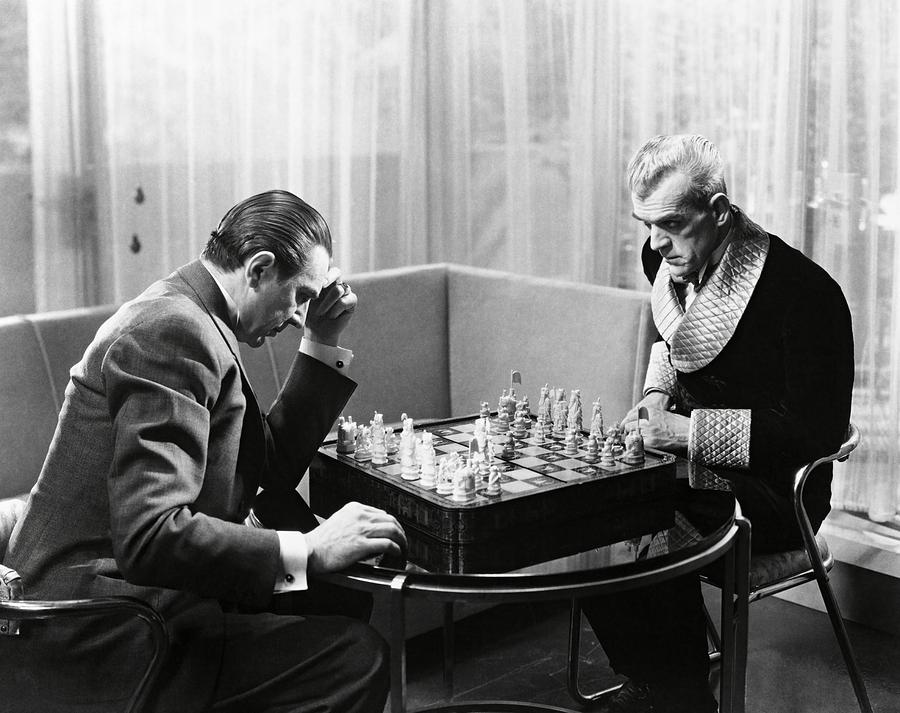 Chess Photograph - BORIS KARLOFF and BELA LUGOSI in THE BLACK CAT -1934-. by Album