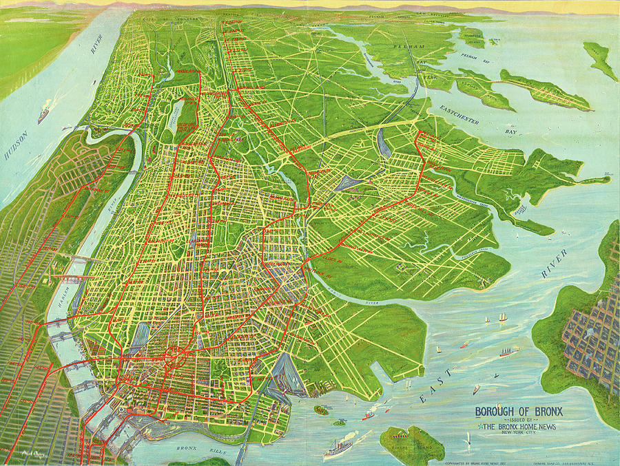 Bronx Mixed Media - Borough of Bronx, birdview map 1921 by Zalman Latzkovich