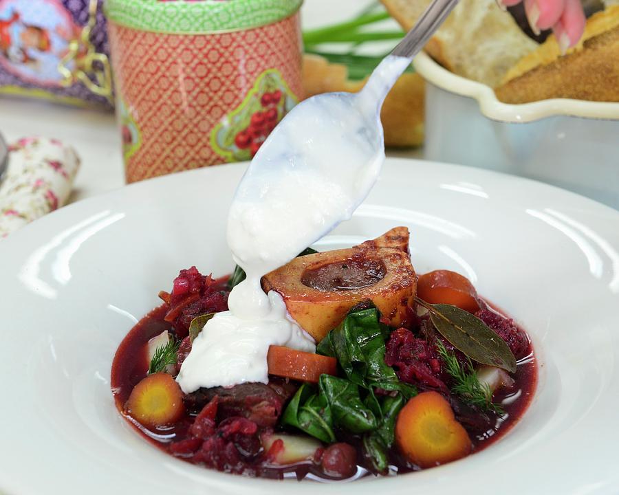 Borscht With Sour Cream For Easter Photograph by Ben Yuster