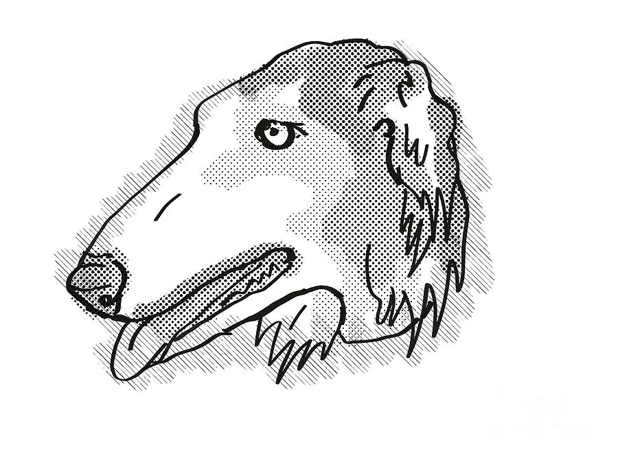 Borzoi Dog Breed Cartoon Retro Drawing Digital Art