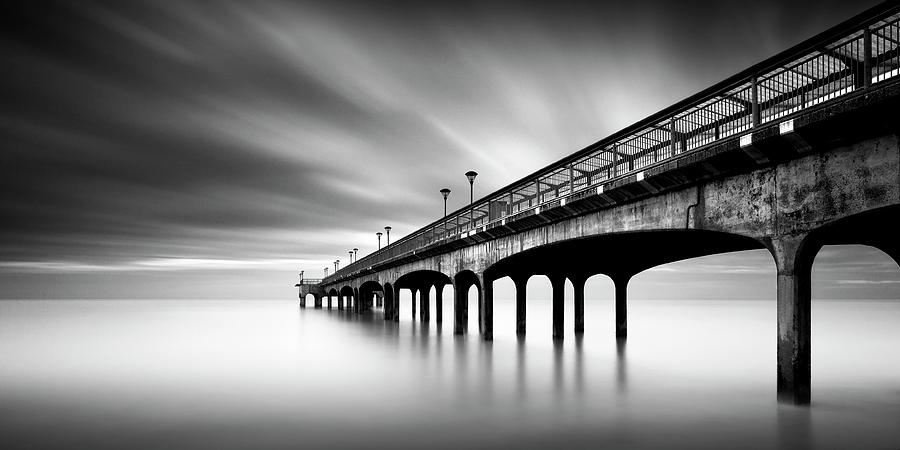 Black And White Photograph - Boscombe Pier Pano by Rob Cherry